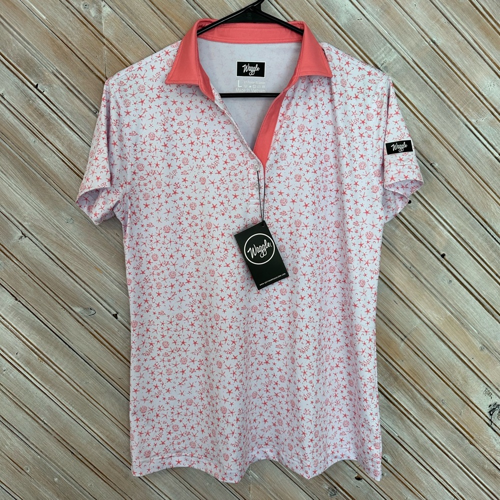 Pink Waggle NWT Sea Coral Star Pattern Women's Gold Blouse V